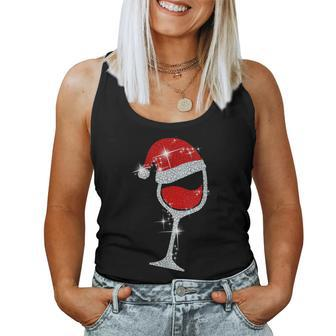 Wine Glasses Santa Hat Bling Christmas Wine Lover Women Tank Top - Thegiftio UK
