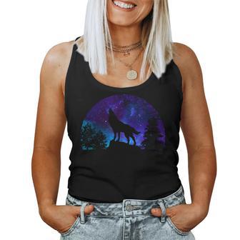 Wolf Howling Moon Love Wolves Cosmic Space Galaxy Girl Women Tank Top - Monsterry