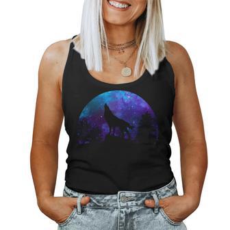 Wolf Howling Moon Love Wolves Cosmic Space Galaxy Men Women Tank Top - Monsterry