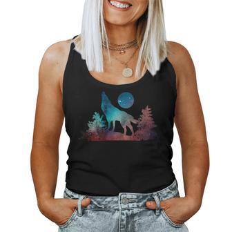 Wolf Howling Moon Love Wolves Cosmic Space Galaxy Women Women Tank Top - Monsterry DE