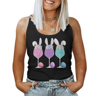 Women's Easter Wine Glasses With Bunny Ears And Eggs Women Tank Top - Thegiftio UK