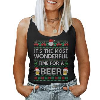 Xmas Wonderful Time For A Beer Ugly Christmas Sweaters Women Tank Top | Mazezy