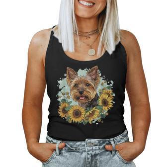 Yorkshire Terrier Yorkie Sunflower Dog Cute Graphic Women Tank Top - Seseable