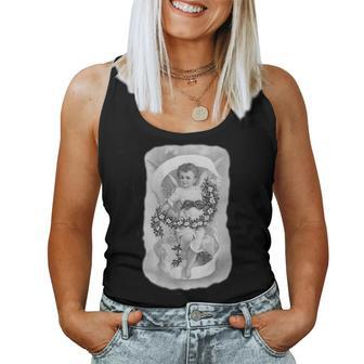 Young Vintage Angel With Flower Garland In Monochrome Women Tank Top - Monsterry UK