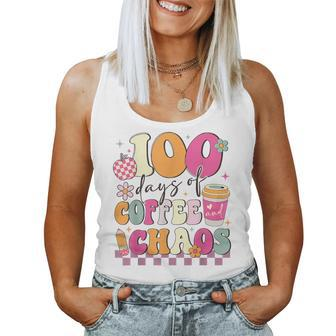 100 Days Of Coffee And Chaos 100Th Day Of School Teacher Kid Women Tank Top | Mazezy
