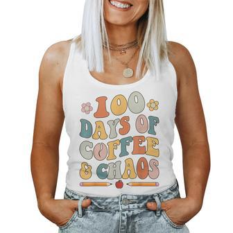 100 Days Of Coffee And Chaos Retro Cute 100Th Day Of School Women Tank Top | Mazezy