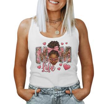 Afro Messy Bun Mom Life Pink Roses Black Mom Mother's Day Women Tank Top - Monsterry UK