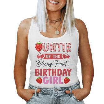 Auntie Of The Berry First Birthday Girl Sweet Strawberry Women Tank Top - Seseable