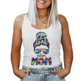 Autism Mum Messy Bun Cute Puzzle Autism Awareness Mum Gray Tank Top Frauen - Geschenkecke