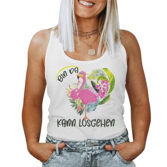 With Bin Da Kann Losgehen Flamingo With Cocktail Champagne Motif Gray Tank Top Frauen - Geschenkecke