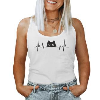 Black Cute Cat Heartbeat Girls Kawaii Cats Lover Women Tank Top - Monsterry