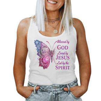 Blessed By God Loved By Jesus Pink Butterfly Christian Women Tank Top - Monsterry CA