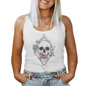 Boho Human Skull Spiritual Hippie Floral Gypsy Skeleton Women Tank Top - Monsterry DE