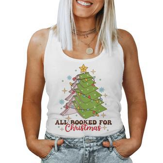 All Booked For Christmas Groovy Christmas Book Tree Squad Women Tank Top - Thegiftio UK
