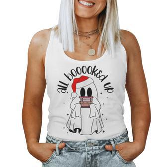 All Booked Up Ghost Christmas Santa Hat Bookworm Men Women Tank Top - Seseable