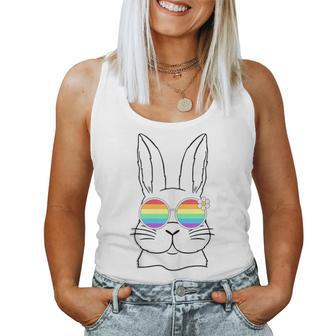 Bunny Gay Pride Lgbtq Bunny Rainbow Sunglasses Happy Easter Women Tank Top | Mazezy DE