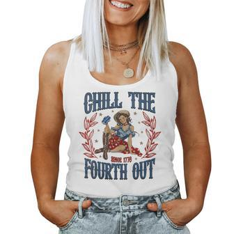 Chill The Fourth Out 4Th Of July Patriotic Retro Cowboys Women Tank Top - Monsterry