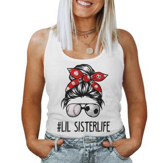 Classy Lil Sister Life Soccer Messy Bun Baseball Game Day Women Tank Top - Monsterry