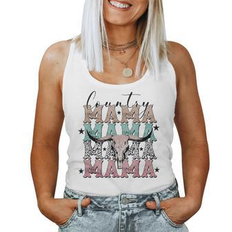 Country Mama Leopard Bull Skull Western Country Music Women Women Tank Top | Mazezy