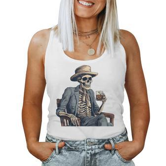 Cowboy Skeleton Drinking Whiskey Western Outlaw Skull Saloon Women Tank Top - Monsterry AU