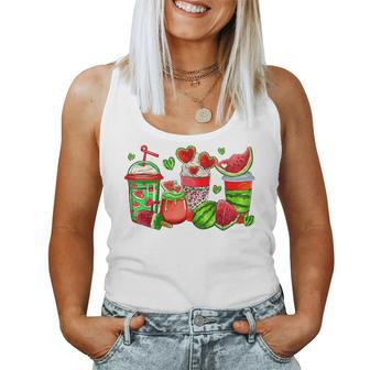 Cute Cups Of Iced Coffee Watermelon Tropical Summer Vacation Women Tank Top - Monsterry AU