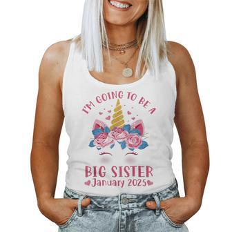 Cute Unicorn Face I'm Going To Be A Big Sister January 2025 Women Tank Top - Monsterry