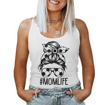 Dy Mom Life Soccer Lover Messy Bun Women Tank Top - Monsterry