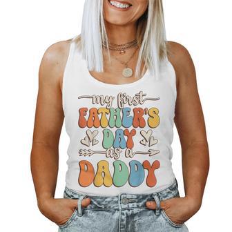 My First Father's Day As A Daddy Retro Groovy Father's Day Women Tank Top - Monsterry AU