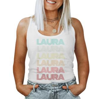 First Name Laura German Girl Purple Retro Nametag 80S Family Women Tank Top - Seseable