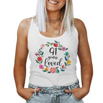 Floral Loved 91 Year Old 91Th Birthday Mom Grandma Women Tank Top - Monsterry DE