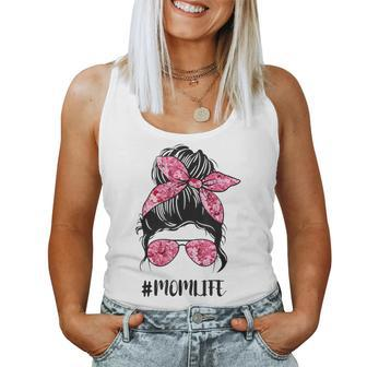 Flower Mom Life Messy Bun Hair Sunglasses Pink Mother's Day Women Tank Top - Monsterry AU