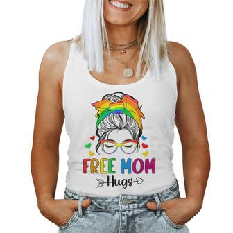 Free Mom Hugs Messy Bun Rainbow Gay Trans Pride Mother Day Women Tank Top - Seseable