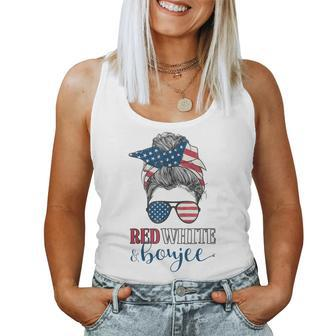 Red White & Boujee 4Th Of July Messy Bun American Flag Women Tank Top - Monsterry AU