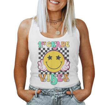 Girls 1St Grade Vibes Smile Face Back To School First Grade Women Tank Top - Monsterry AU