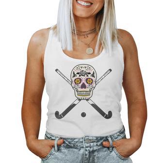 Girls High School Field Hockey Flower Sugar Skull Women Tank Top - Monsterry AU