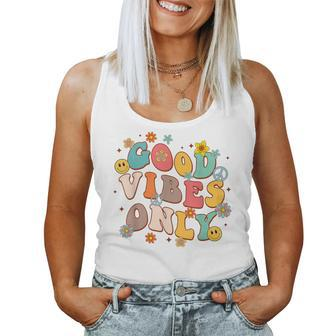Good Vibes Only Peace Sign Love 60S 70S Retro Groovy Hippie Women Tank Top - Seseable