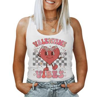 Groovy Checkered Valentine Vibes Valentines Day Girls Womens Women Tank Top | Mazezy