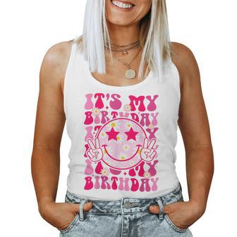 Groovy It's My Birthday Ns Girls Pink Smile Face Women Tank Top - Seseable