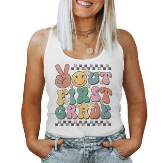 Groovy Last Day Of School 1St Grade Peace Out First Grade Women Tank Top - Seseable