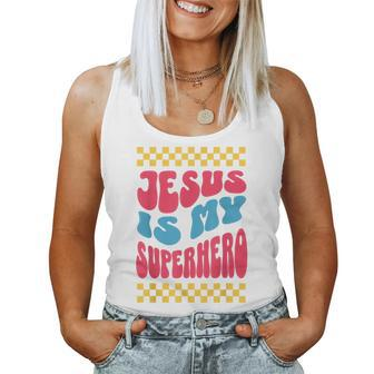 Groovy Retro Christian Super Hero Jesus Is My Superhero Women Tank Top | Mazezy