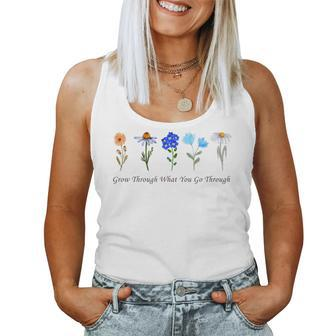 Grow Through What You Go Through Wildflower Sunflower Simple Women Tank Top - Monsterry