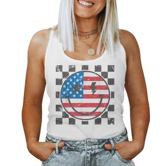 Happy 4Th Of July Groovy Smile Face Red White Blue Usa Flag Women Tank Top - Monsterry AU