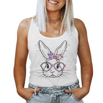 Happy Easter Cute Bunny Face Tie Dye Glasses Rabbit Girl Kid Women Tank Top | Mazezy
