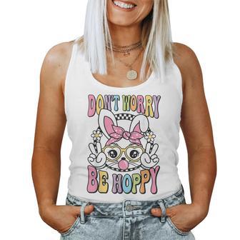 Happy Easter Groovy Bunny Face Don't Worry Be Hoppy Women Women Tank Top - Seseable