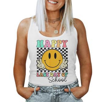 Happy Last Day Of School Groovy Smile Face Teacher Student Women Tank Top | Mazezy UK