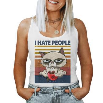 I Hate People Vintage T I Hate People Cat Coffee Women Tank Top - Monsterry DE