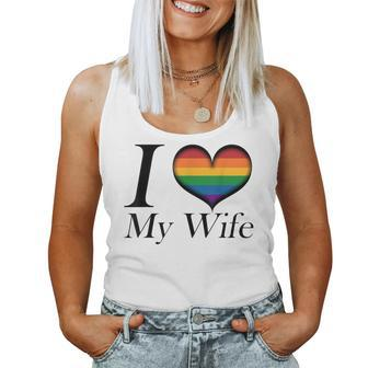 I Heart My Wife Lesbian Pride Typography With Rainbow Heart Women Tank Top - Monsterry AU