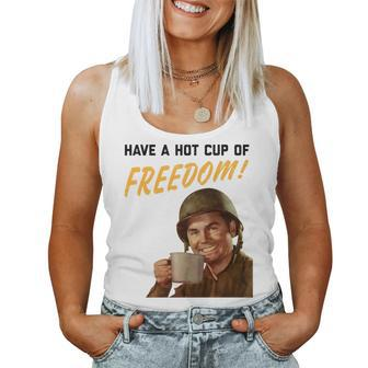 Hot Cup Of Freedom Vintage Patriotic Ww2 Military Coffee Women Tank Top - Monsterry AU
