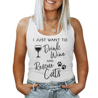 Just Want To Drink Wine Rescue Cats Kitten Lover Women Tank Top - Monsterry