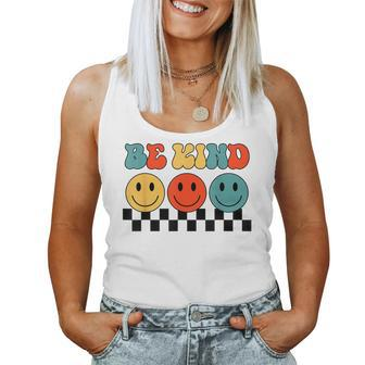 Be Kind Retro Groovy Checkered Inspirational Women Tank Top - Monsterry